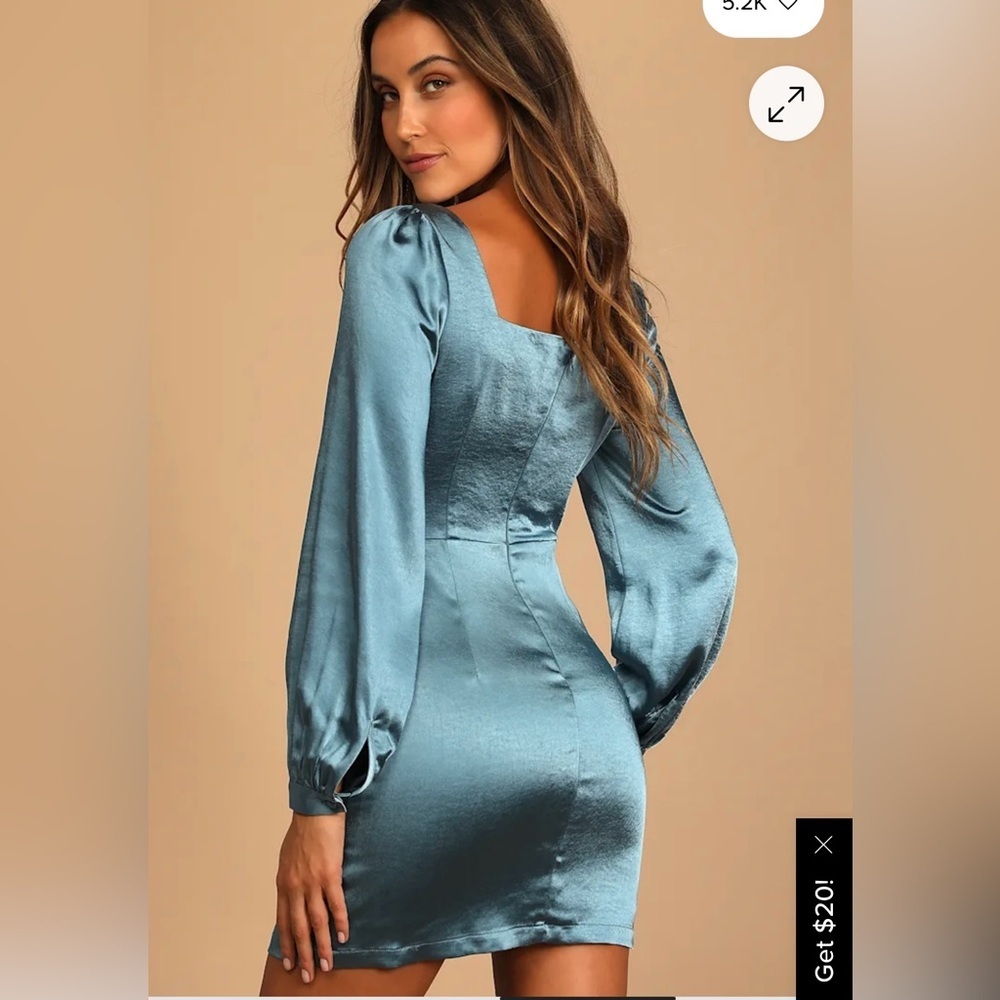 Lulu's Elegant Long Sleeve Satin Dress in Blue - Picture 3 of 10
